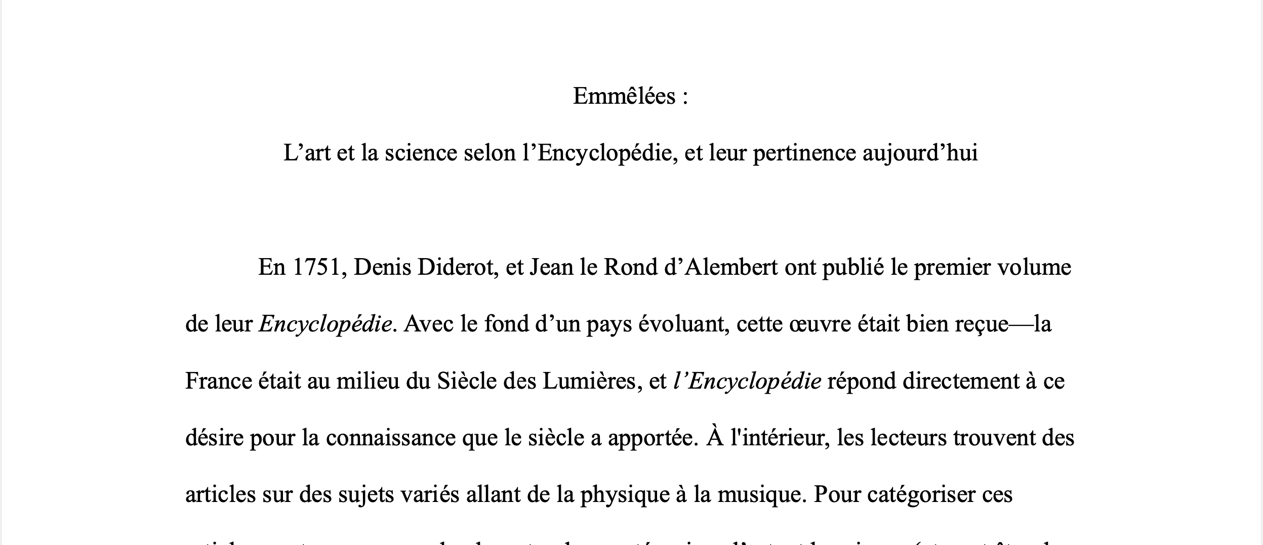 « Emmêlées » : An Analysis of 'Art' and 'Science' from l'Encyclopédie